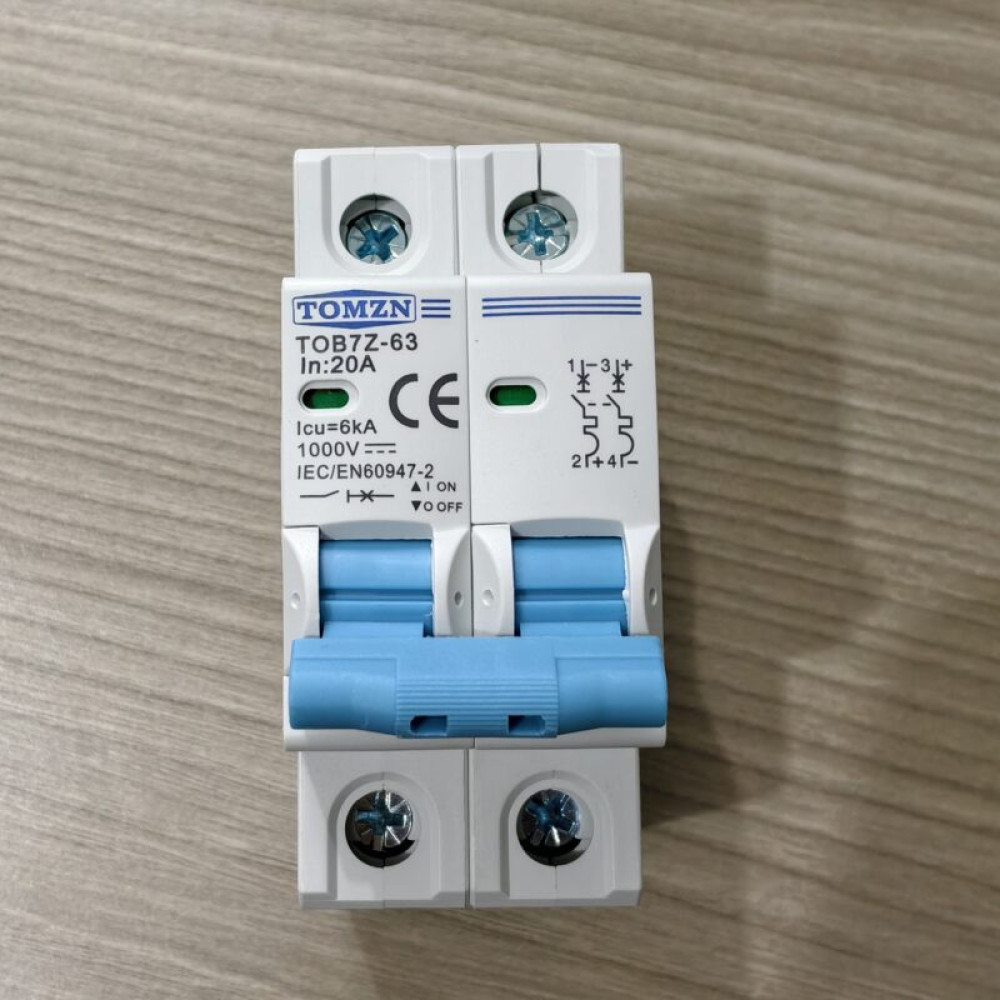 TOMZN 2P DC Circuit Breaker 10A- 12V-1000V Wide RangeDC MCB for PV System (TOMZN TOB7Z-63)
