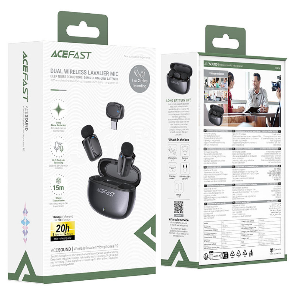 Acefast R2 Wireless Lavalier Microphone – Dual Mic