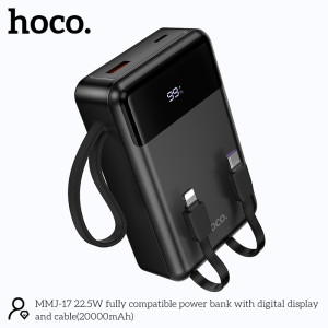Hoco MMJ-17 22.5W Power Bank – 20000mAh Built-in Lightning & Type-C Cables