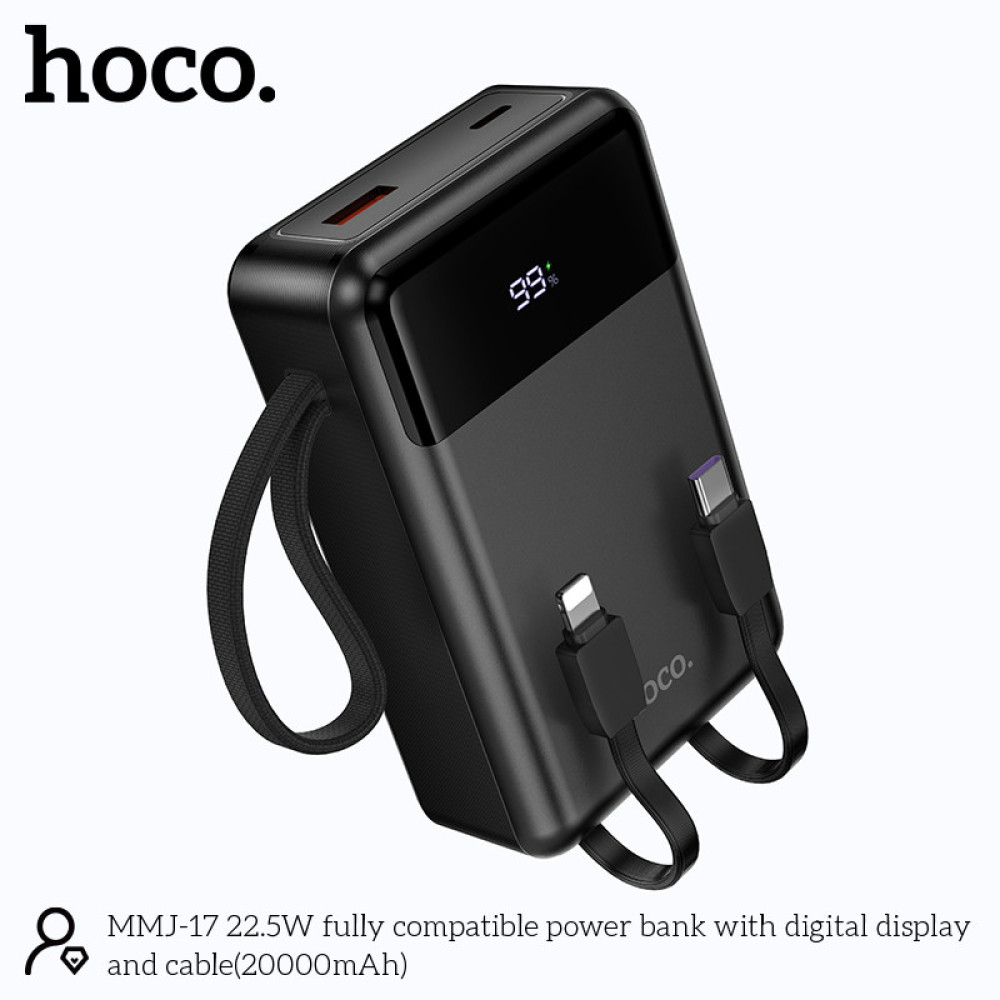 Hoco MMJ-17 22.5W Power Bank – 20000mAh Built-in Lightning & Type-C Cables