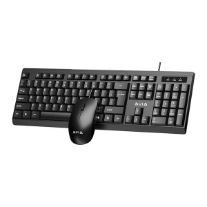 AULA AC101 USB Wired Keyboard & Mouse Combo — 104-Key Keyboard with 1200 DPI Optical Mouse (Black)