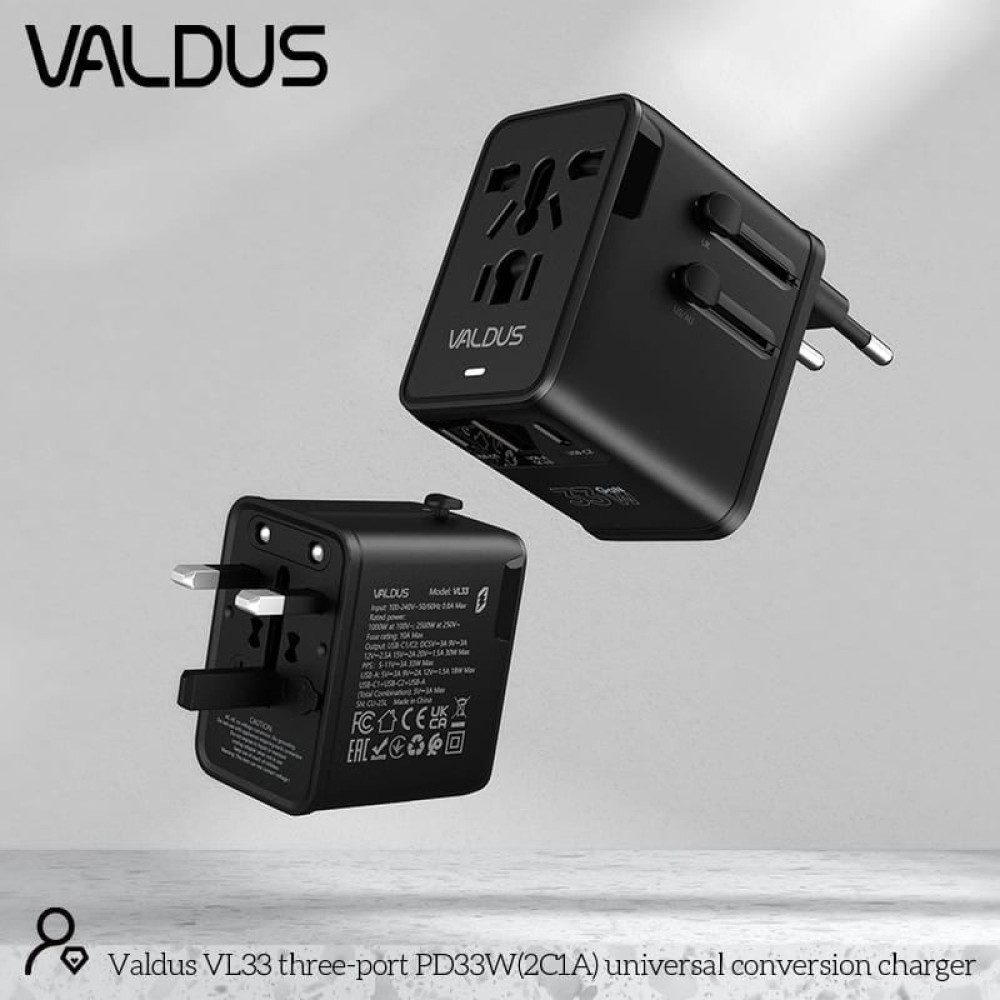 VALDUS 33W GaN Universal Travel Adapter (VL33) – All-in-One Global Plug