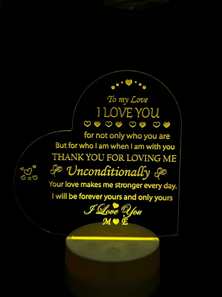 Customizable Acrylic Night Lamp – Heart Shape (White Base)