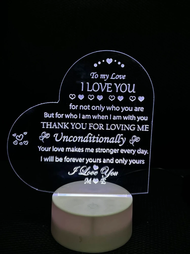 Customizable Acrylic Night Lamp – Heart Shape (White Base)