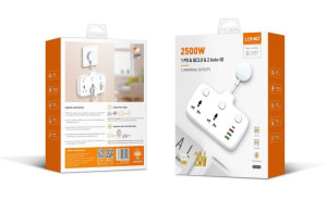 LDNIO SC2413 PD & QC3.0 2 Universal Outlets Power Socket — 2 Universal AC Outlets with Fast USB PD & QC3.0 Charging (White)