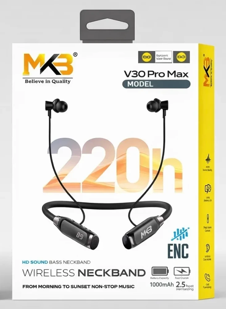 MKB V30 Pro Max ENC Wireless Neckband – 220-Hour Standby