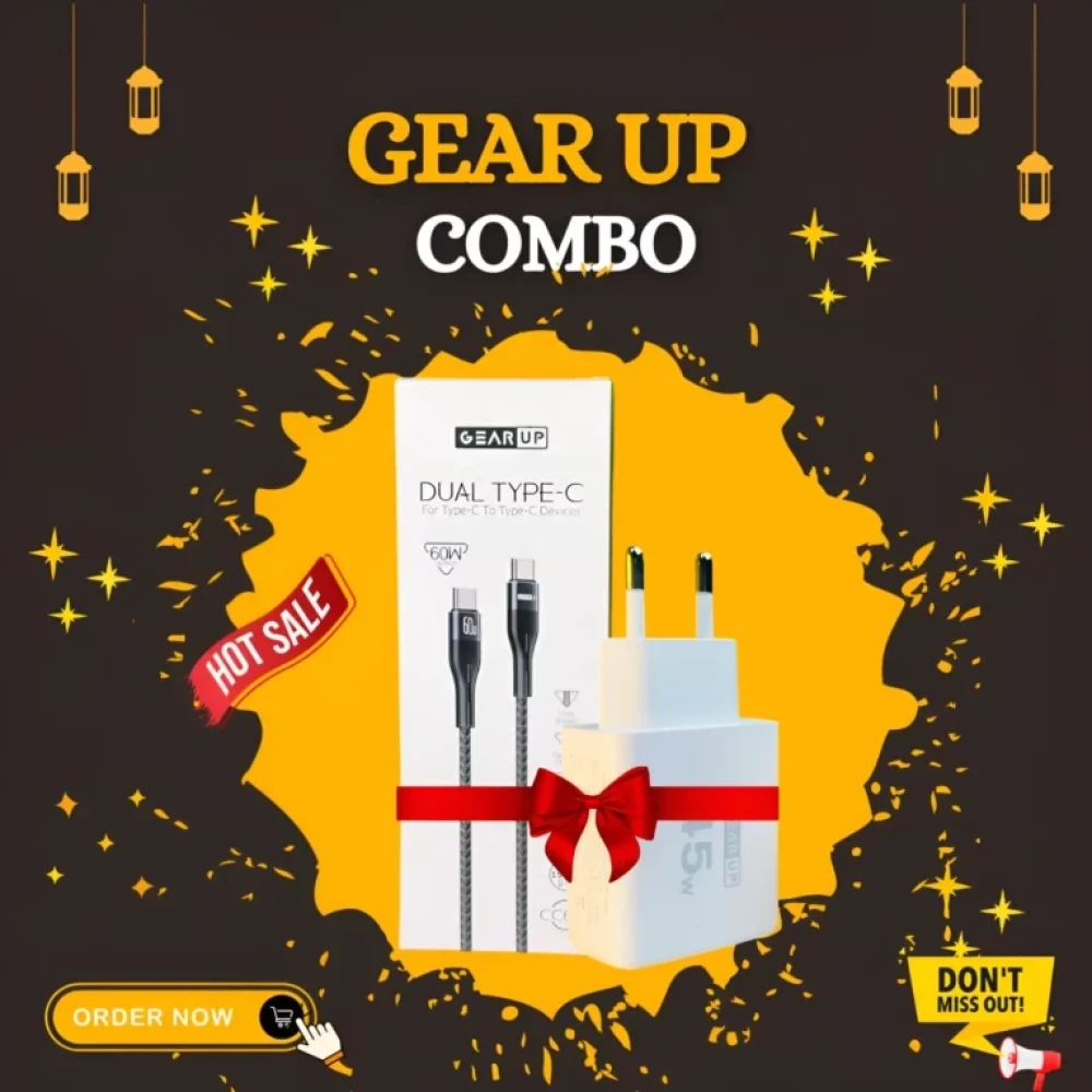 GearUP GP007 45W Fast PD Charger & GearUP CC6015 Type-C to C 60W PD cable Combo
